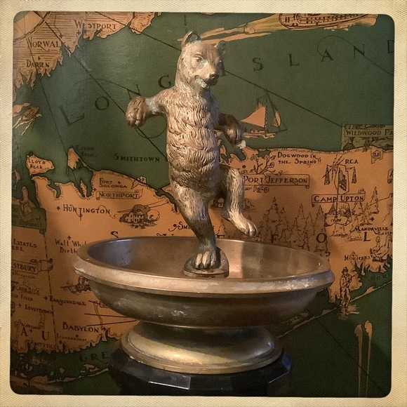 Vintage Bronze Dancing Bear Circus Figurine Trinket Dish Brass Valet Cigar Rest - Picture 1 of 17